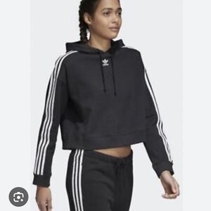 ADIDAS Originals Cropped Hoodie Jacket Sweatshirt Black Womens CY4766